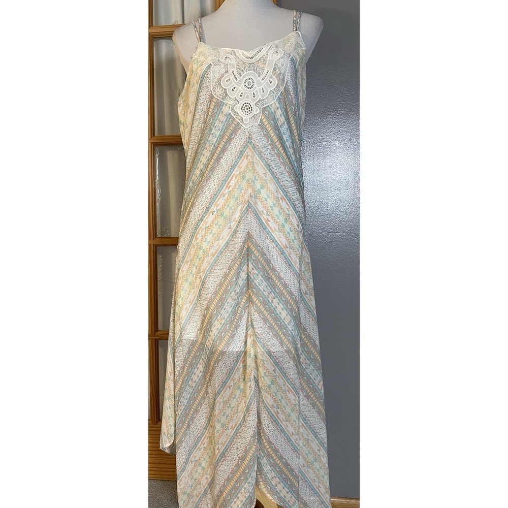 Vanity Striped Midi Dress Sz M Abstract Handkerchief Hem USA Made Boho Beach